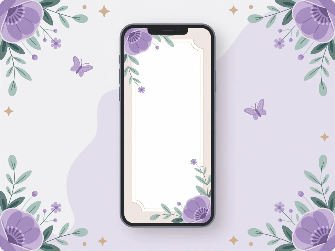 Mockup de convite virtual de 15 anos em celular com elementos florais, borboletas e brilho delicado
